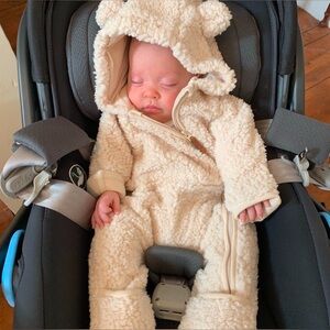 H&M infant teddy fleece zippered bunting 0-1M new born